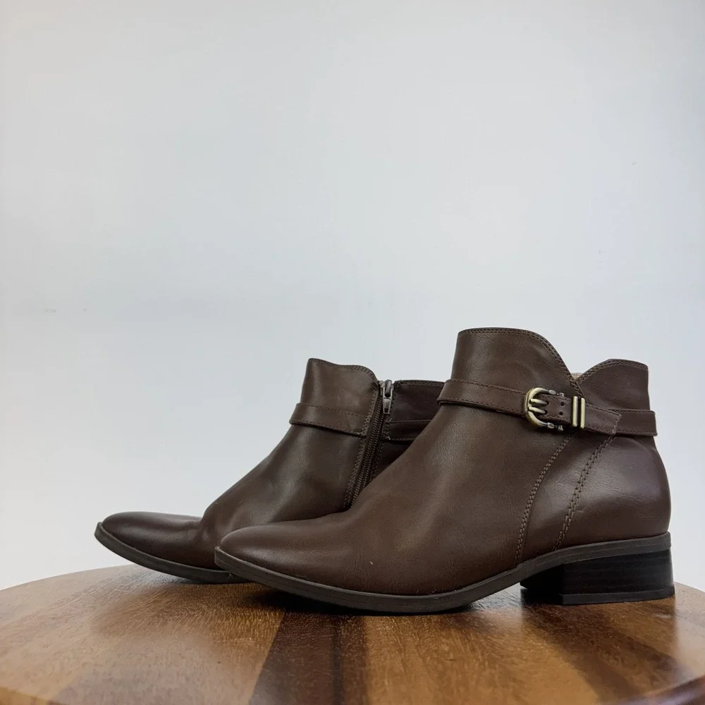 Womens Soul Naturalizer Rosaline Brown Faux‎ Leather Buckle Ankle Bootie Size 10